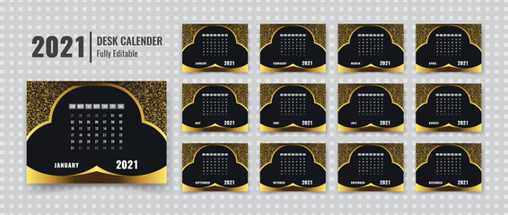 Modern desk calendar 2021 template design with a luxury background