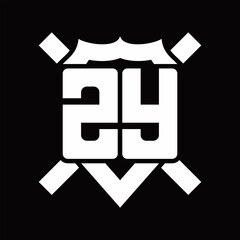 ZY Logo monogram isolated on shield shape with rounded line