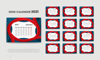 Modern desk calendar 2021 template design with a luxury background