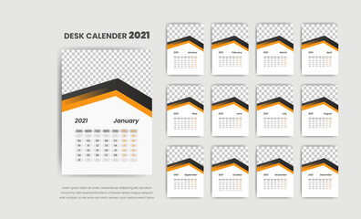 Modern desk calendar 2021 template design with a luxury background