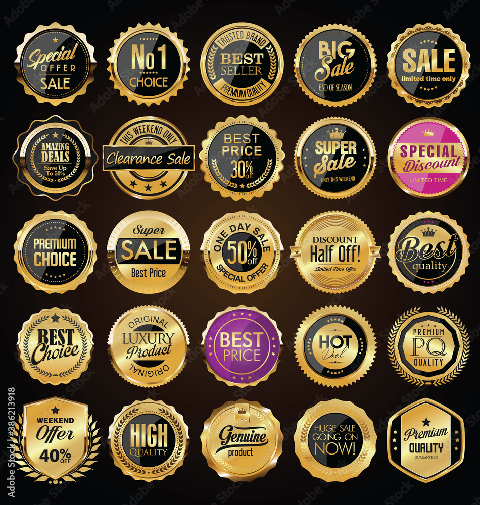 Wall mural retro vintage golden badges and labels collection