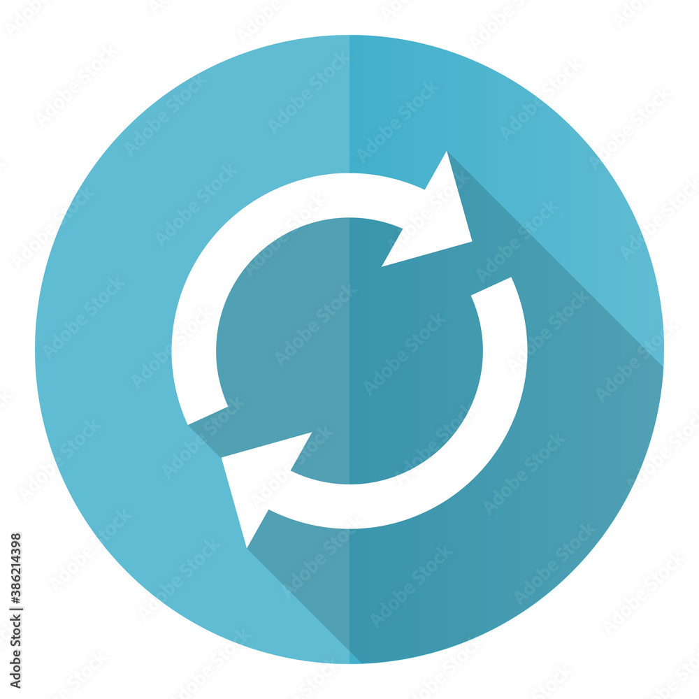 Leinwandbilder Reload vector icon, flat design blue round web button isolated on white background