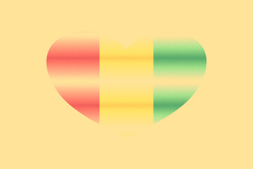 Abstract flag of Guinea in grunge heart shaped. Pastel background. Grain.