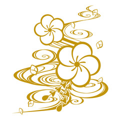 梅と波のの和風な装飾のイラスト素材_シルエット