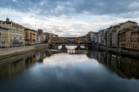 A view of the Arno from a bridge in Florence