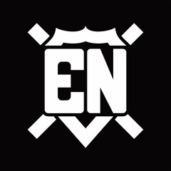 EN Logo monogram isolated on shield shape with rounded line