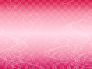 Fototapeta na wymiar ピンクの背景と和風な波のフレーム_イラスト_梅の模様