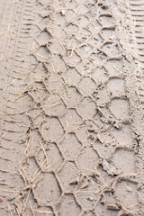 tire tracks in the sand, track from cars, sandy road