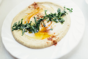 Homemade Hummus horizontal top view