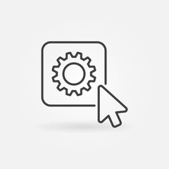 Mouse Cursor on Buttor with Gear linear vector concept icon or symbol
