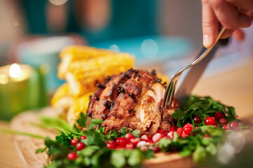 Christmas ham being served on the table