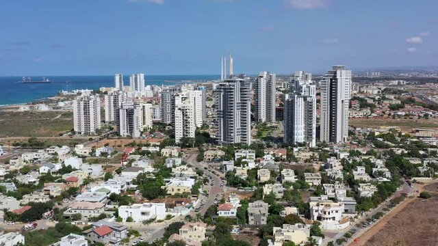 Givat Olga skyline, located on Hadera west side, with The Mediterranean Sea in the background