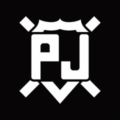 PJ Logo monogram isolated on shield shape with rounded line