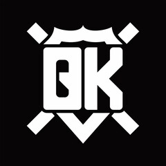 QK Logo monogram isolated on shield shape with rounded line