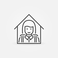 Schoolgirl at Home outline icon. Studying at Home vector linear sign