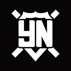 YN Logo monogram isolated on shield shape with rounded line