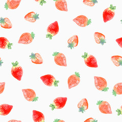 Watercolor strawberry. Seamless pattern. Design of wallpapers, textiles, fabrics, surfaces, covers.
