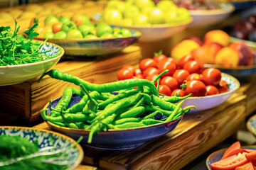 assorted Vegetables and fruits buffet catering in hotel breakfast