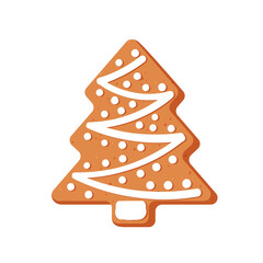New year or Christmas gingerbread cookies. Carved figures decorated with sugar icing. Vector stock flat illustration isolated on a white background.