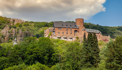 Fototapeta na wymiar Hengebach Castle.medieval castle in Heimbach Eifel Rur valley Germany