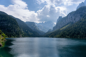Fototapeta na wymiar Cloudy Day at the Lake Gosausee in Upper Austria