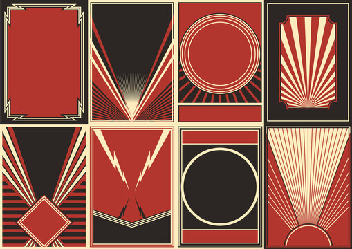 Retro Propaganda Posters Style Background Set, Black Red White Placards Templates