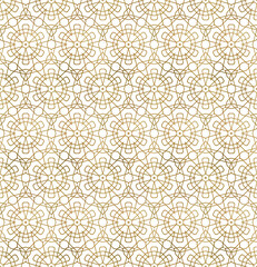 Traditional arabesque seamless pattern. Repeatable background of golden lines.