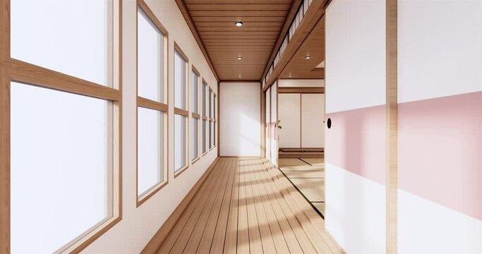 The design of the Japanese style room is spacious And light in natural tones. 3D rendering