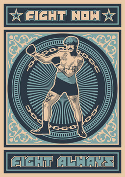 Retro Boxer Poster Fight Now, Fight Always Old Style Placard
