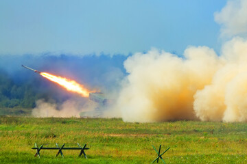military exercises of artillery at the training ground