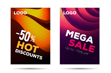 Set of horizontal banners for business event with metal abstract circles and technology copy