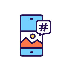 Hashtag line color icon. SMM promotion. Outline pictogram