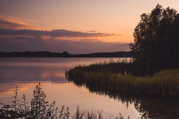 Sunset by the lake, South Yorkshire, England, UK