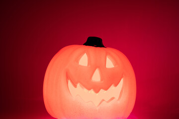 The halloween pumpkin shining head.