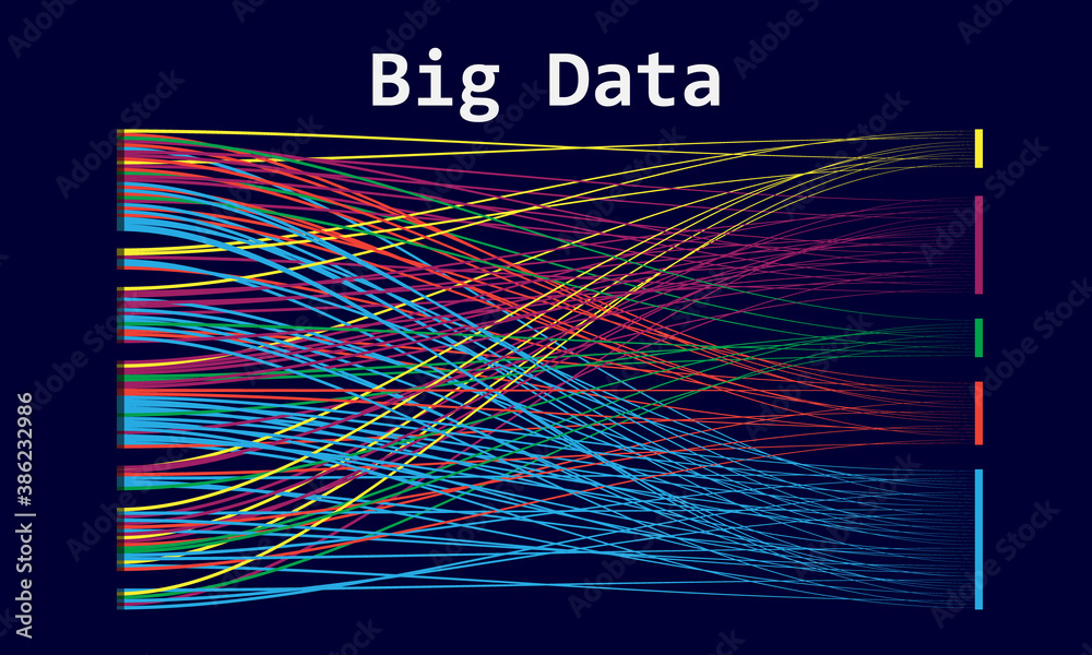 Fototapete color lines order in left and chaotic in right. big data analyzing concept.