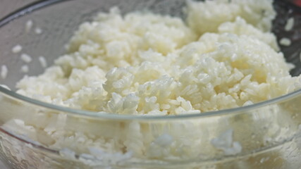 Japanese rice grain rotate and close-up.Traditional Turkish dish. Turkish style rice. Slow motion.