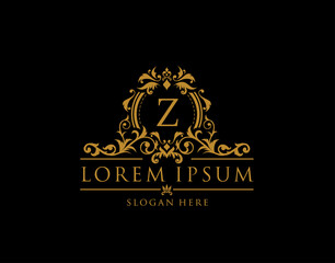 Royal Boutique Badge With Z Letter Logo.Classy Elegant Badge design for Boutique, Royalty, Letter Stamp,  Hotel, Heraldic, Jewelry, Wedding.