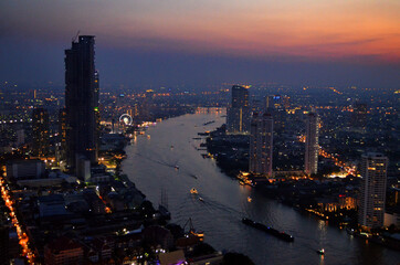 Fototapeta na wymiar Bangkok, Thailand - Twilight View from Sky Bar