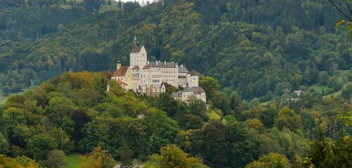Fototapeta na wymiar Hohenaschau Castle in the middle of a forest