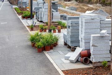 Sidewalks pavers stone installing reconstruction project