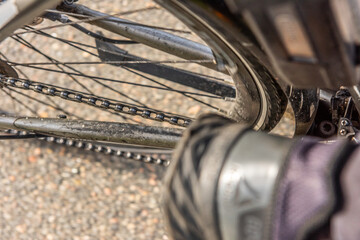 Fototapeta na wymiar Back wheel and chain of a bicycle.