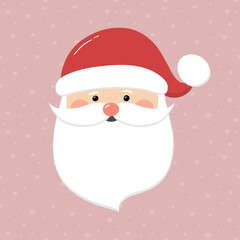 Santa Claus head on background with snowflakes. Christmas decoration. Vector