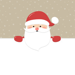 Happy Santa Claus on background with snowflakes and copyspace. Christmas element. Vector