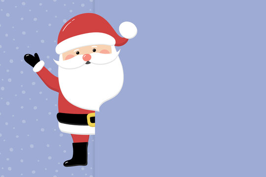 Happy Santa Claus on background with snowflakes and copyspace. Christmas decoration. Vector