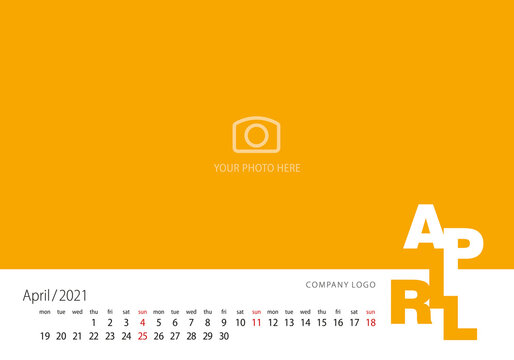 Calendar 2021 New Year 04 month April modern template orange background