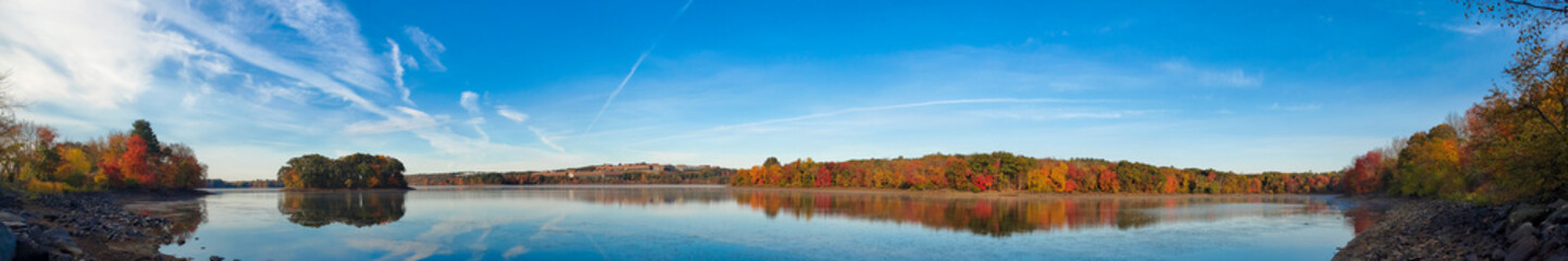Reflection of Colorful Autumn at Cambridge Reservoir