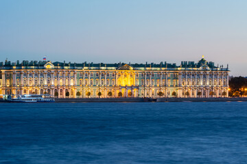 Fototapeta na wymiar Hermitage (Winter Palace) and Neva river at night, Saint Petersburg, Russia