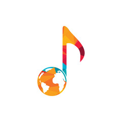 Globe and music note icon logo design. Vector illustration icon with global music media management concept.