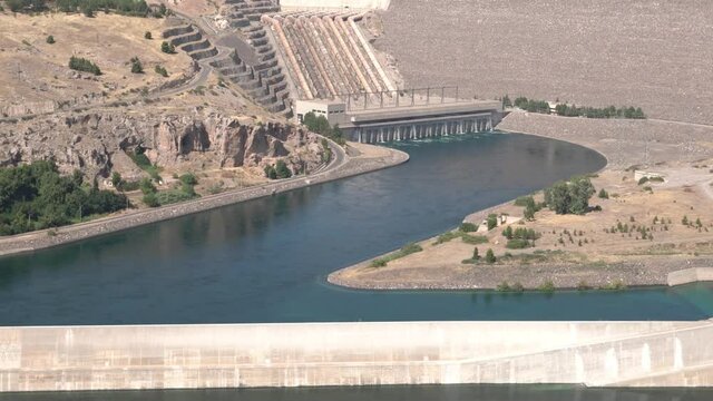 Sanliurfa, Adiyaman, Turkey- September 14 2020: Ataturk Dam on the Euphrates River