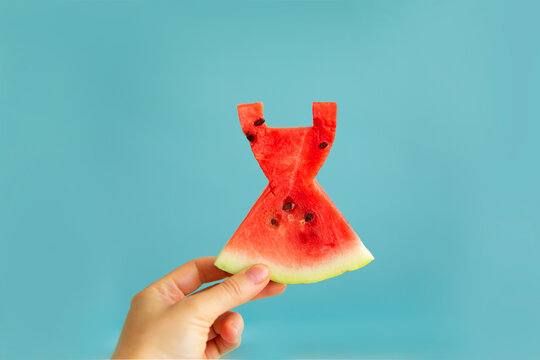 Watermelon Dress In Hand On Blue Background, For Instagram